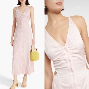 GANNI Cutout Pink Gingham Satin-Twill Maxi-Dress Size L